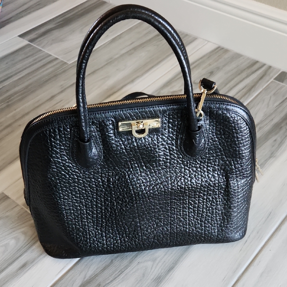 DKNYC Vintage Pebbled Leather Black Satchel Y2K Gold Toned Hardware